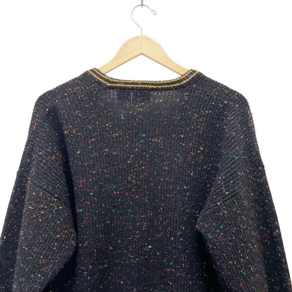 Vintage 80s Liz Claiborne LizWear Wool Varsity Cardigan Black Speckle Size Small - Picture 11 of 14